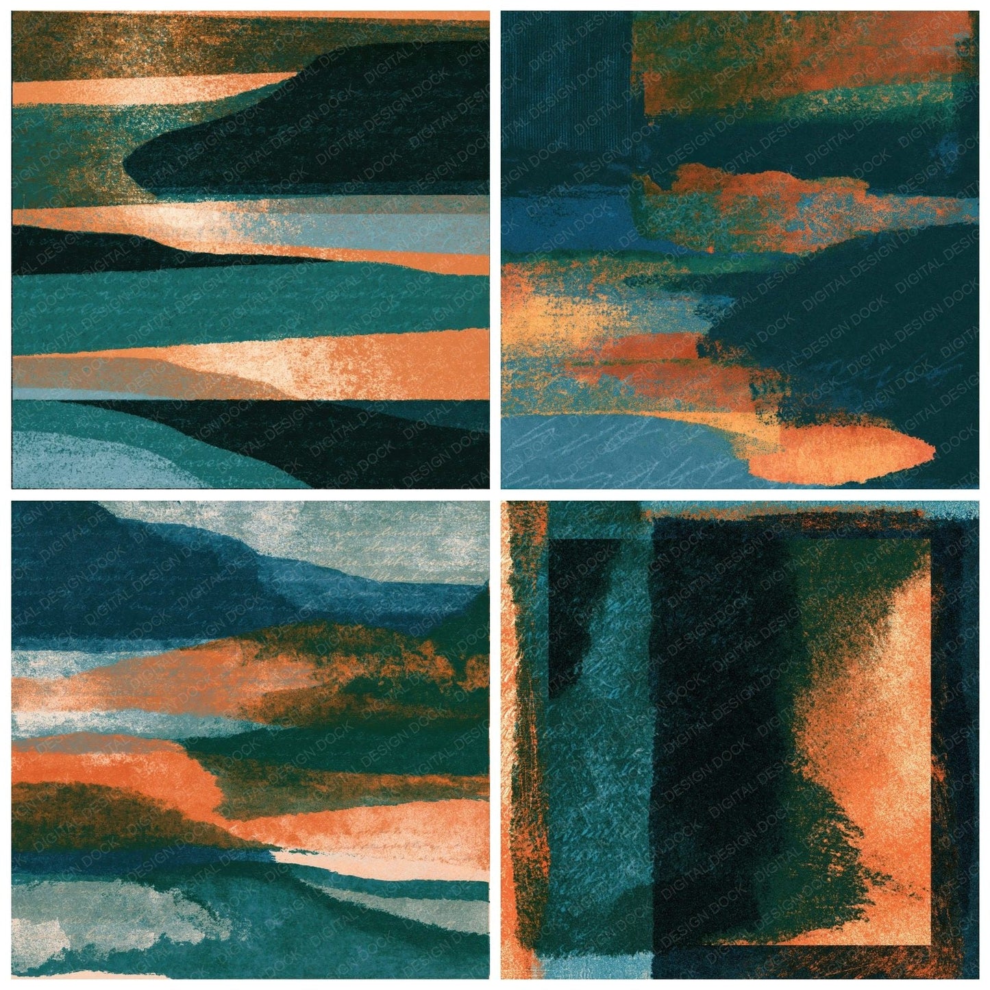 Risograph Midnight Green Copper Abstract Digital Paper Pack (DDD016258)