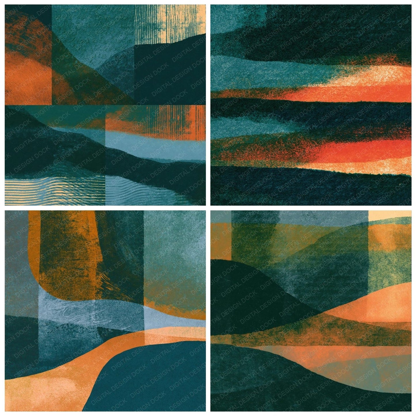 Risograph Midnight Green Copper Abstract Digital Paper Pack (DDD016258)