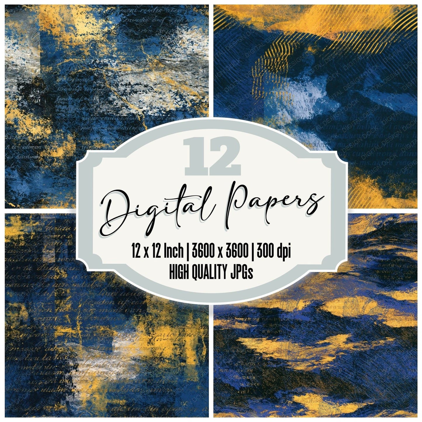 Scratchboard Cobalt Yellow Tonal Seamless Digital Paper Pack (DDD016261)