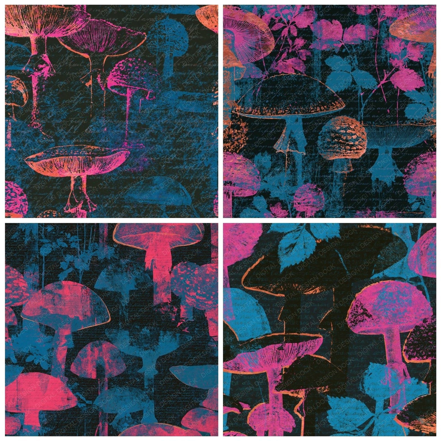 Screenprint Amanita Pink Cyan Digital Paper Pack (DDD016262)