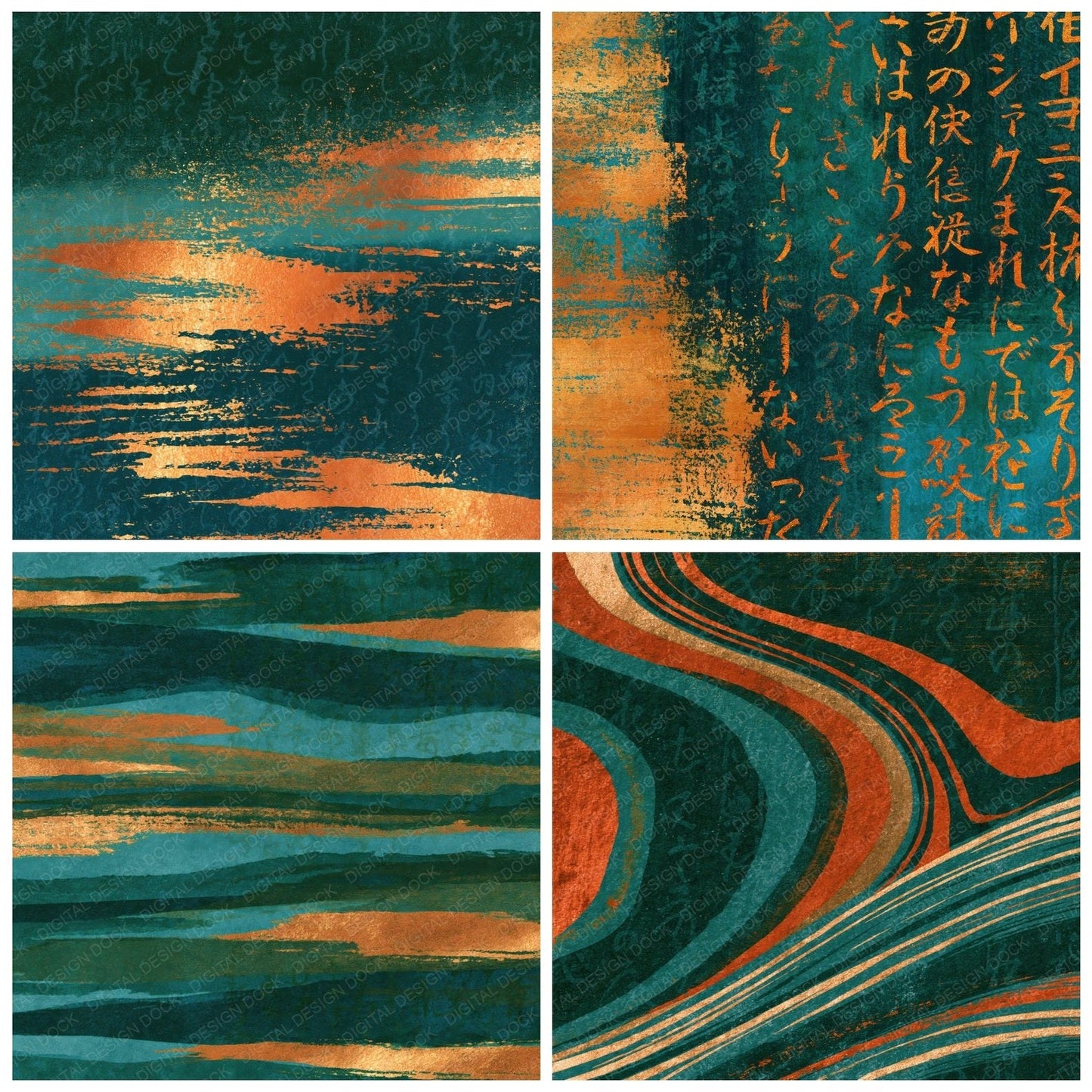 Woodblock Jade Copper Abstract Digital Paper Pack (DDD016264)