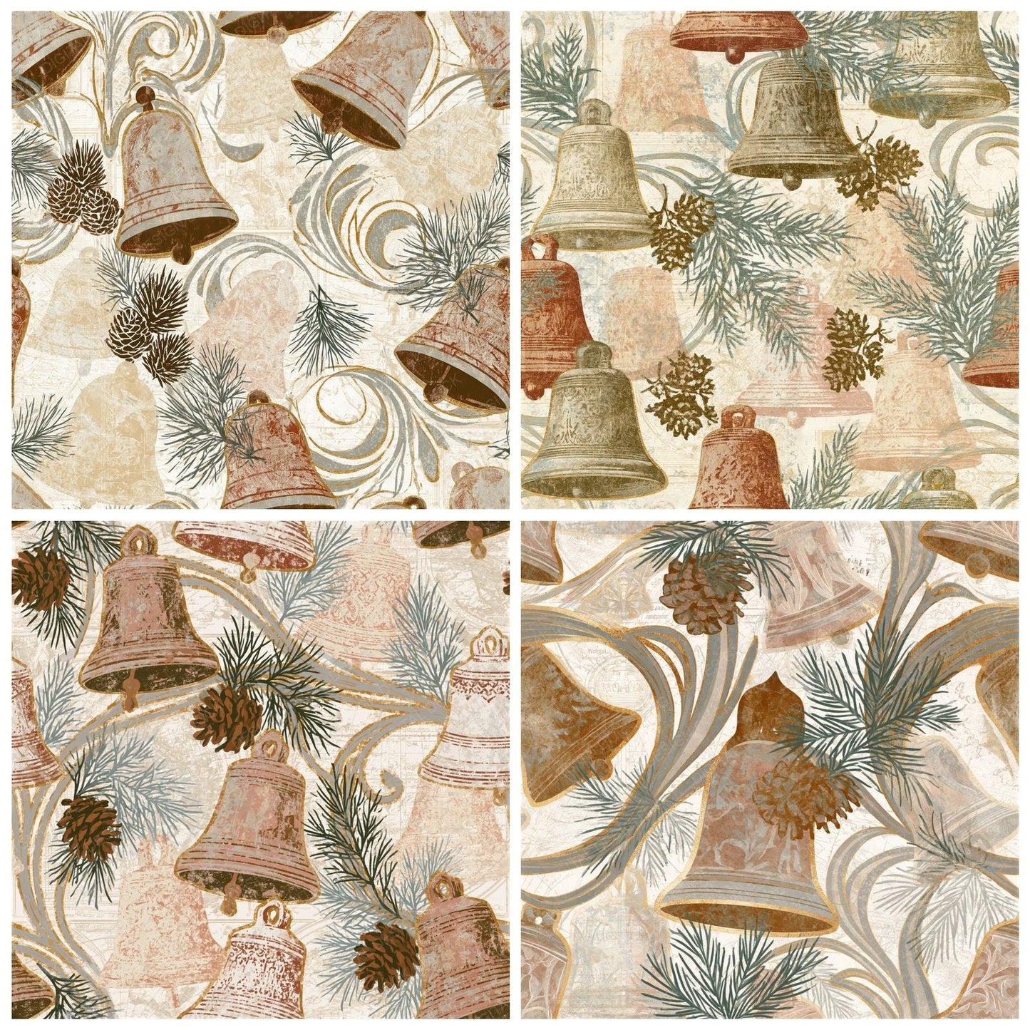 Art Nouveau Church Bells Sepia Seamless Digital Paper Pack (DDD016265)