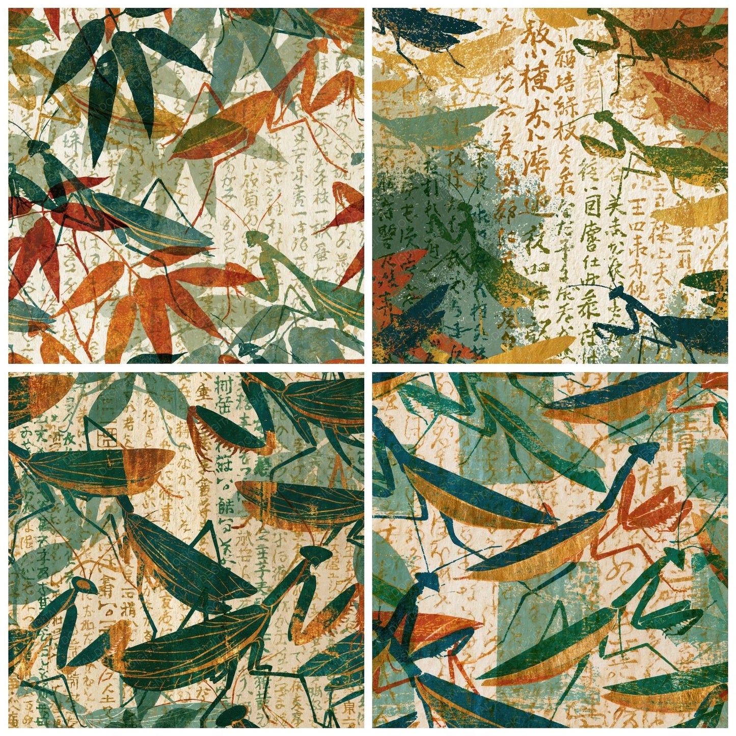 Indian Blockprint Mantis Sage Gilded Digital Paper Pack (DDD016270)