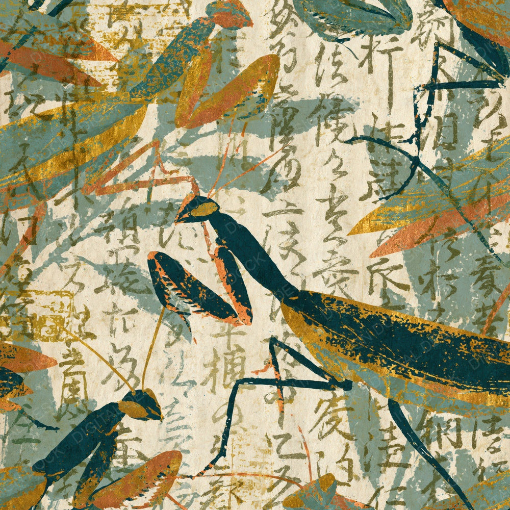 Indian Blockprint Mantis Sage Gilded Digital Paper Pack (DDD016270)