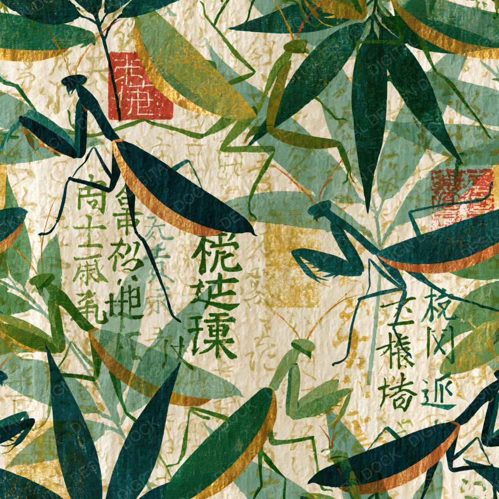 Indian Blockprint Mantis Sage Gilded Digital Paper Pack (DDD016270)