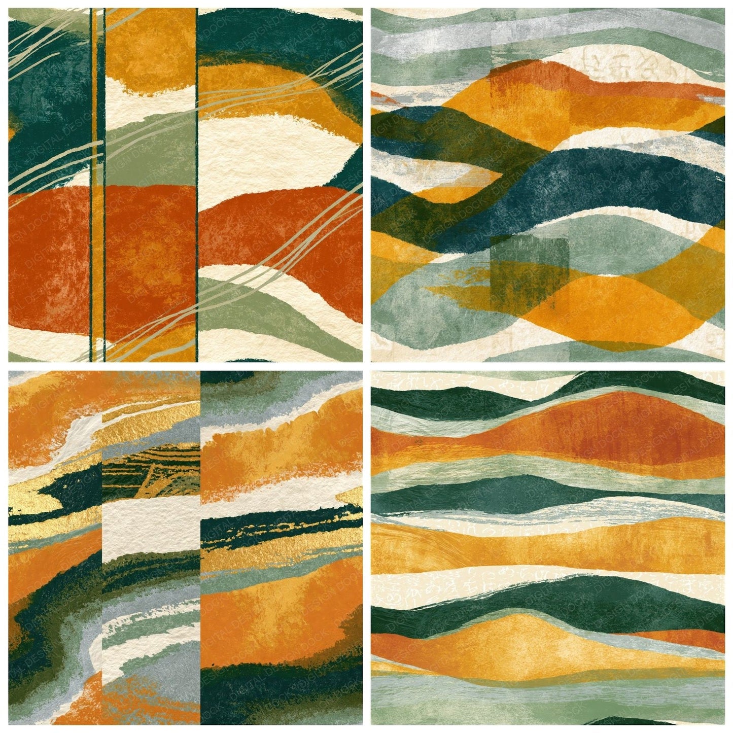 Linocut Amber Sage Parchment Seamless Digital Paper Pack (DDD016272)