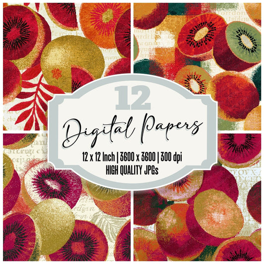 Pixel Kiwi Circus Red Gold Seamless Digital Paper Pack (DDD016275)
