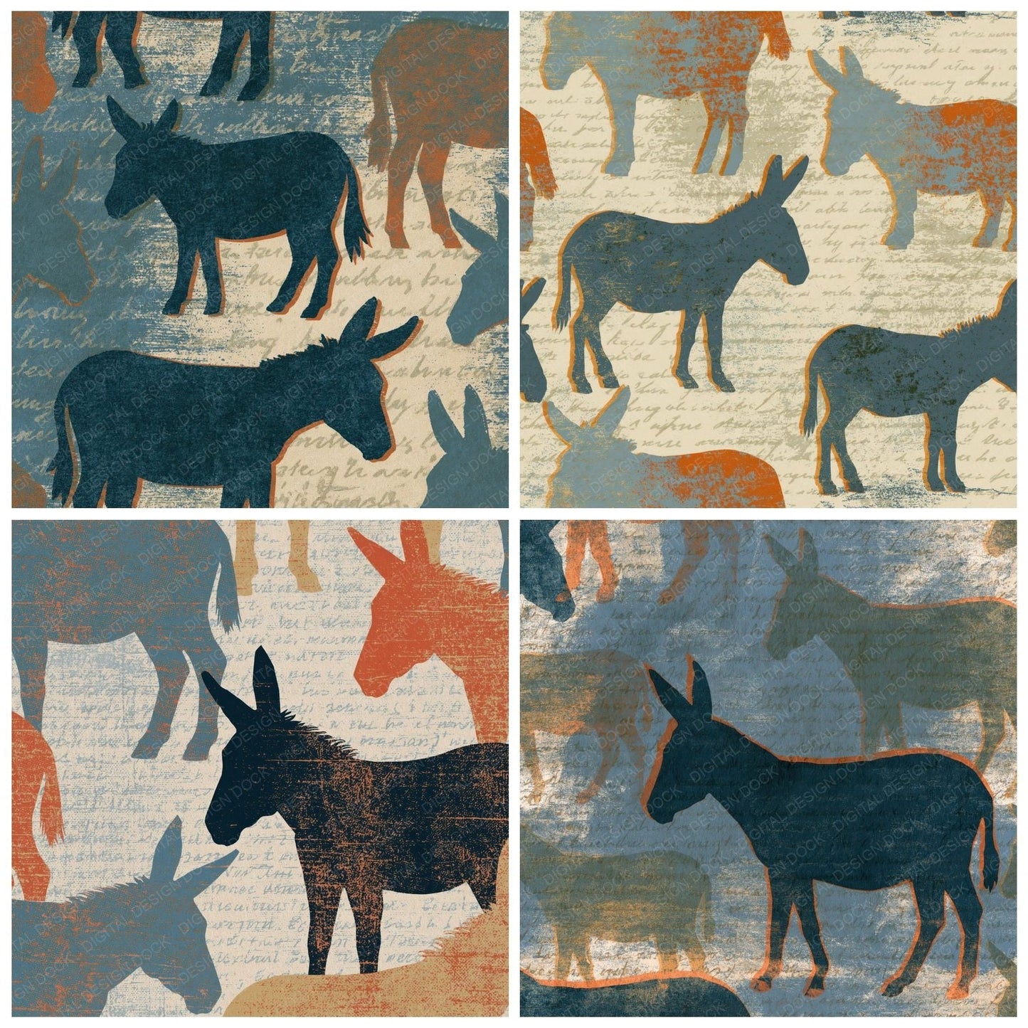 Risograph Donkeys Slate Rust Digital Paper Pack (DDD016277)