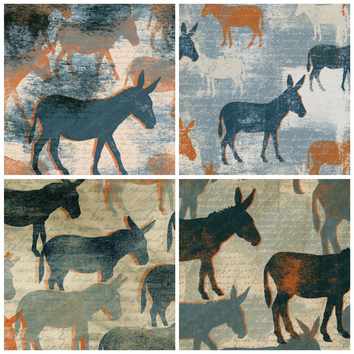 Risograph Donkeys Slate Rust Digital Paper Pack (DDD016277)