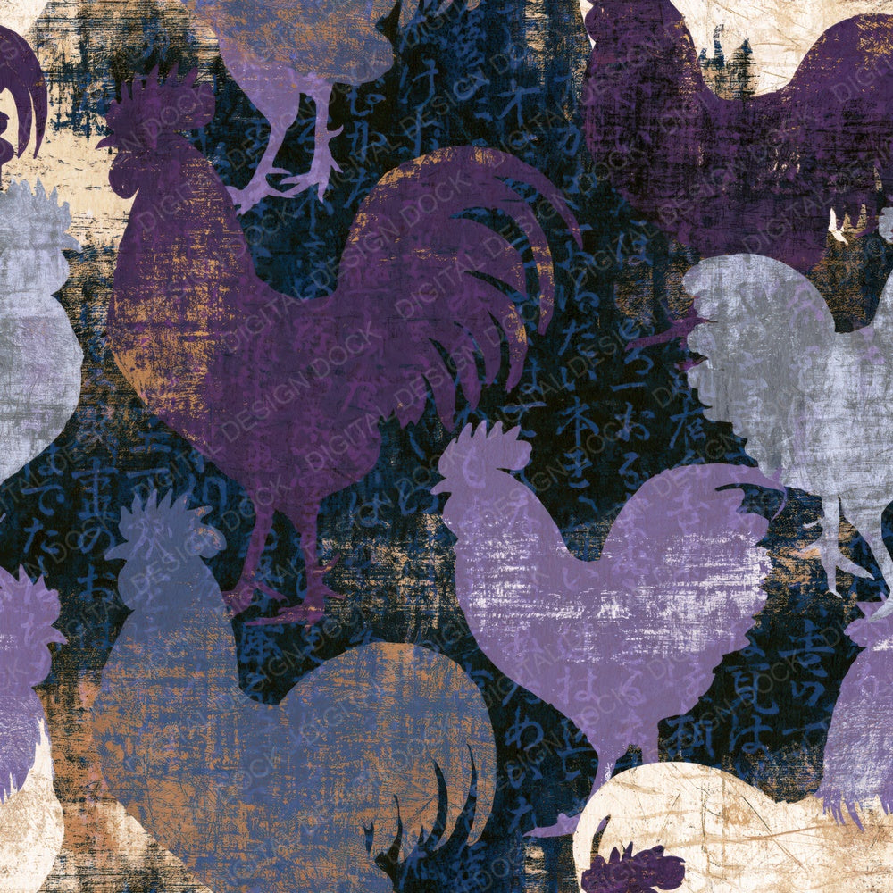Scratchboard Roosters Amethyst Lavender Digital Paper Pack (DDD016280)