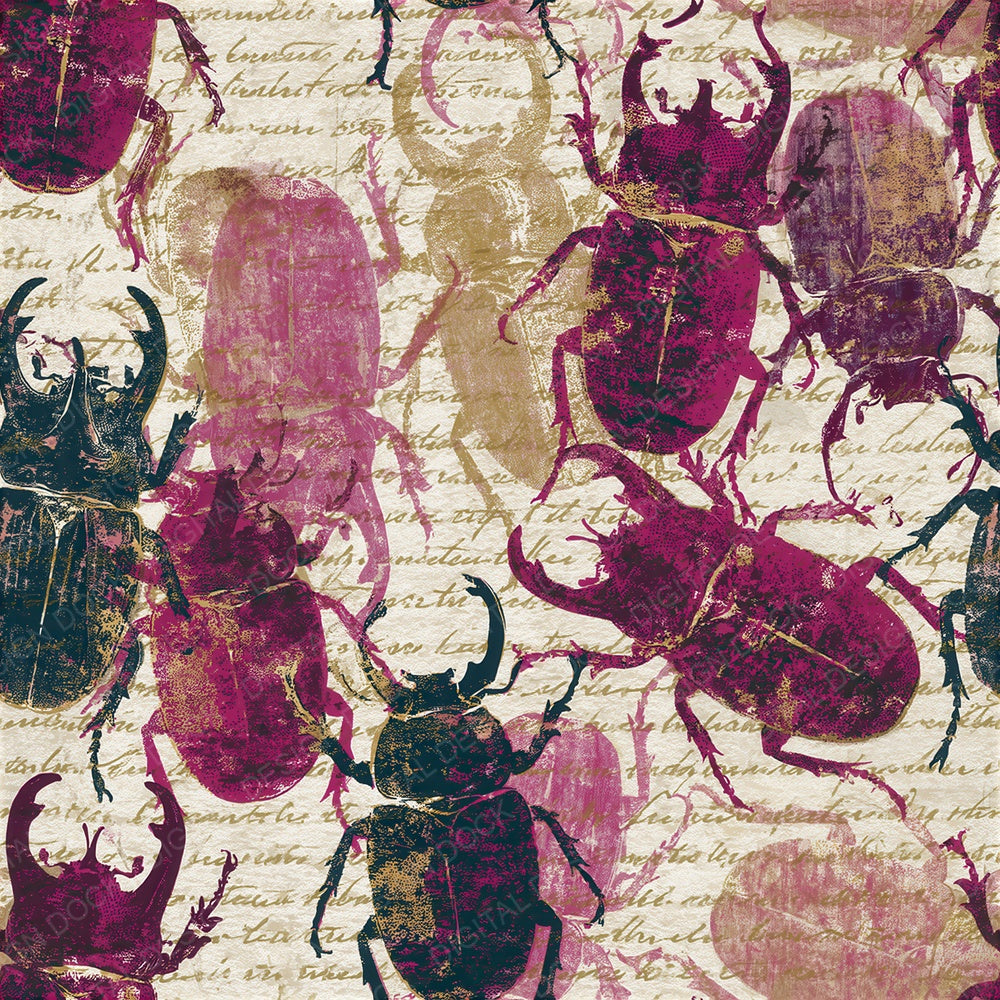 Woodblock Stag Beetles Plum Seamless Digital Paper Pack (DDD016284)