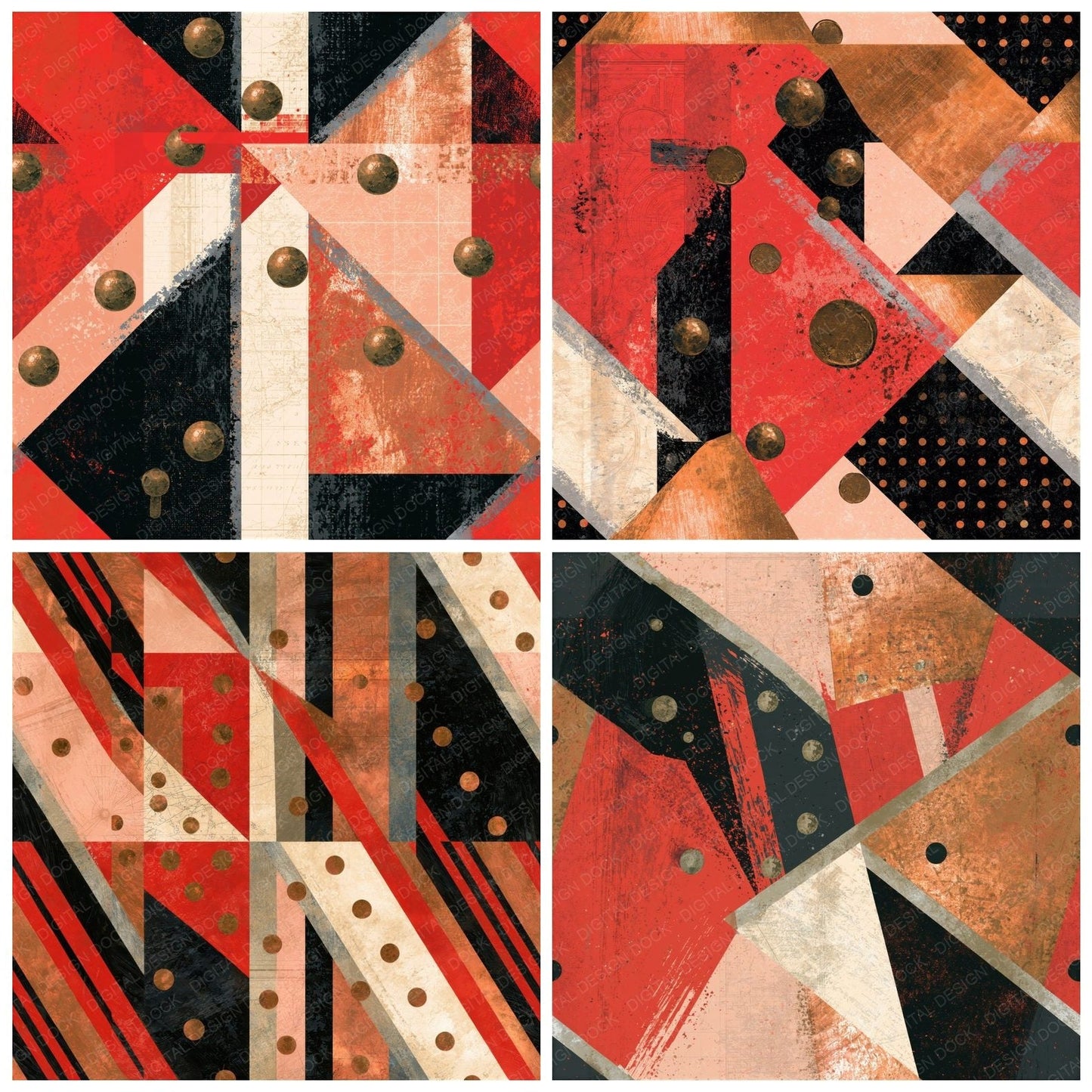 Constructivist Rivets Copper Blush Seamless Digital Paper Pack (DDD016287)