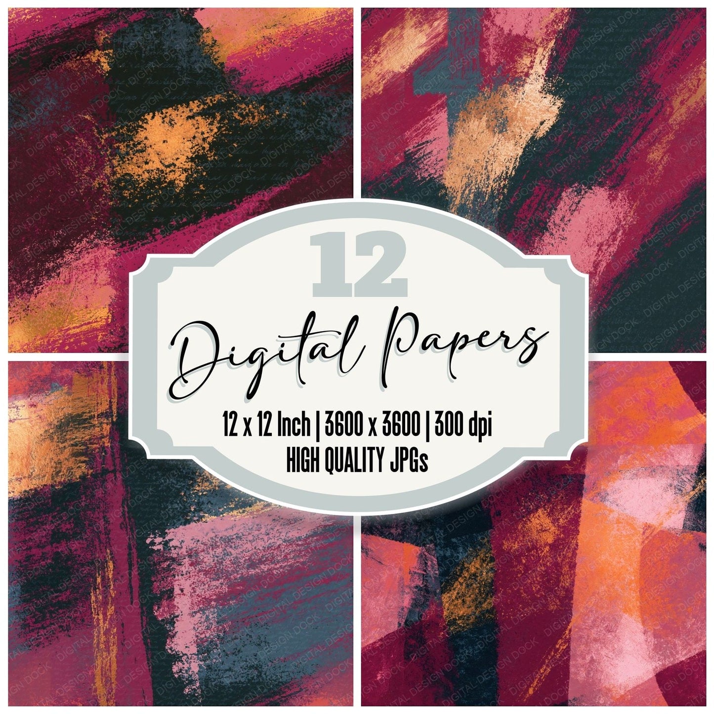Expressionist Blush Burgundy Abstract Digital Paper Pack (DDD016289)