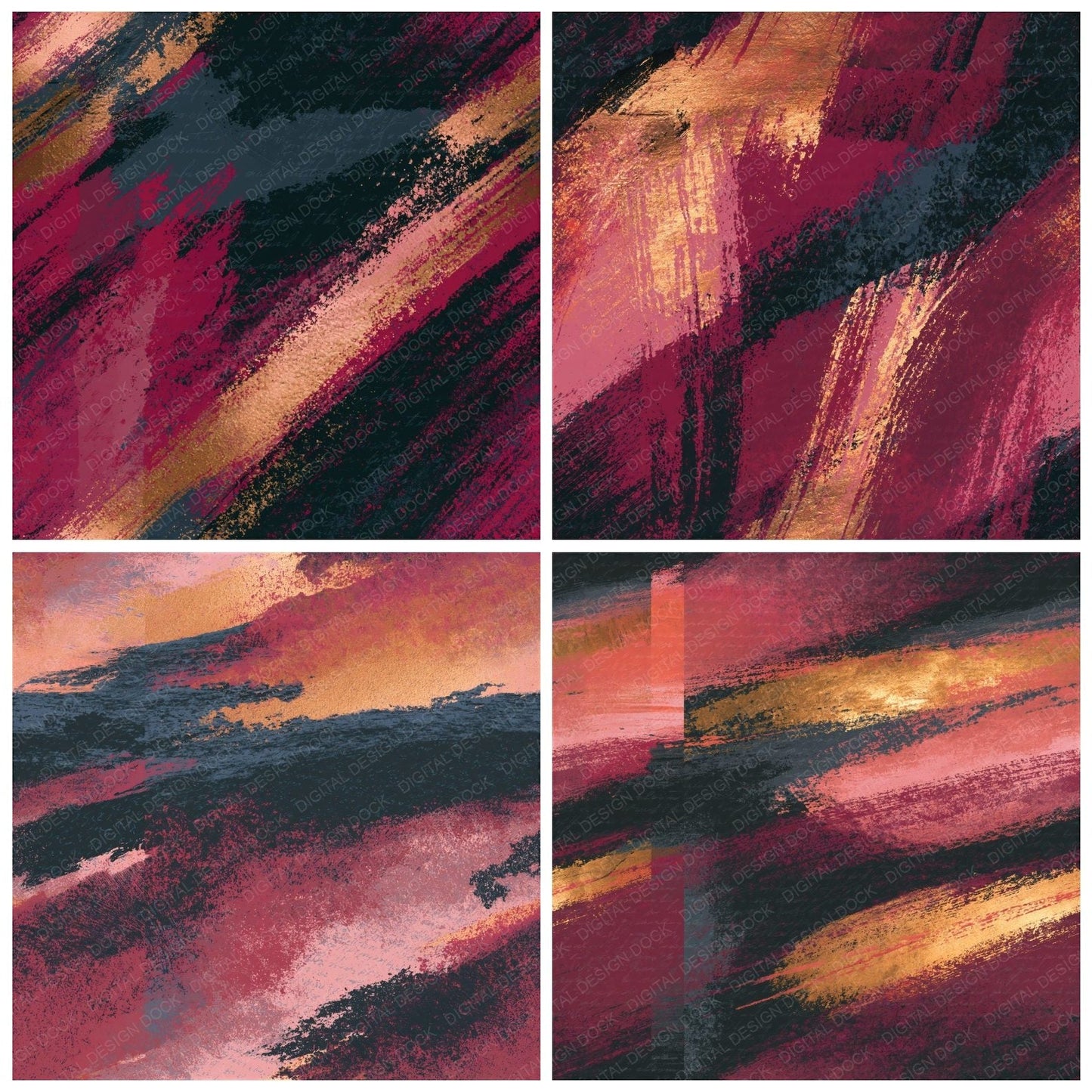 Expressionist Blush Burgundy Abstract Digital Paper Pack (DDD016289)