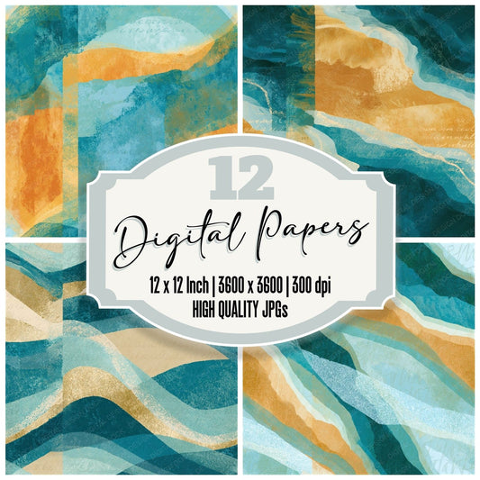 Flat Vector Seafoam Turquoise Abstract Seamless Digital Paper Pack (DDD016290)