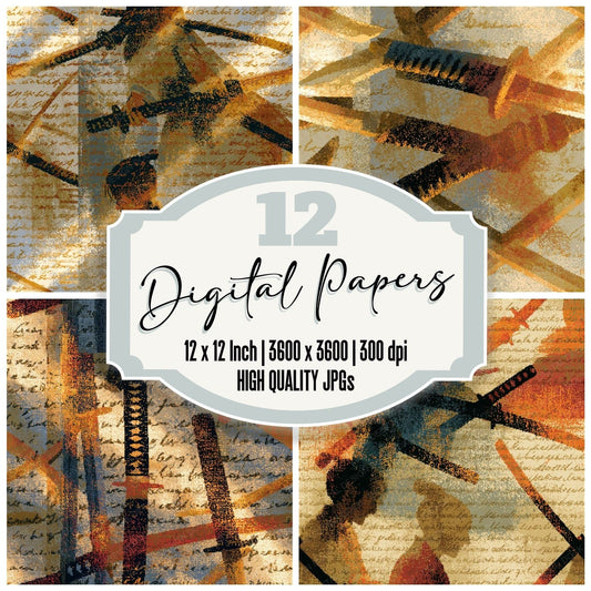 Pixel Samurai Swords Sepia Seamless Digital Paper Pack (DDD016298)