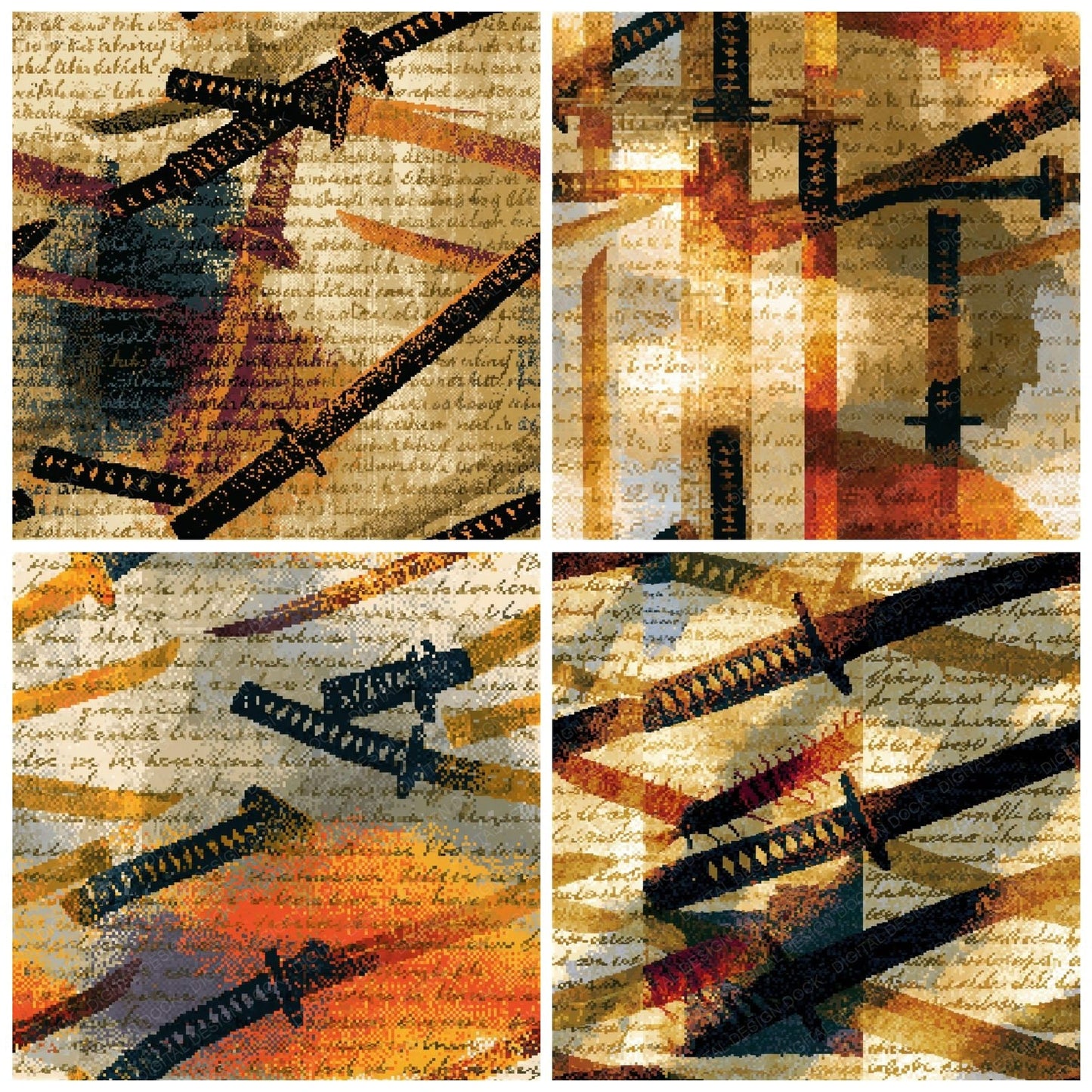 Pixel Samurai Swords Sepia Seamless Digital Paper Pack (DDD016298)