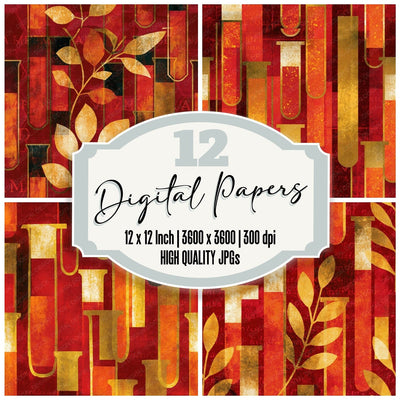 Scandinavian Test Tubes Gold Coral Seamless digital paper pack cover showing four of the 12 papers