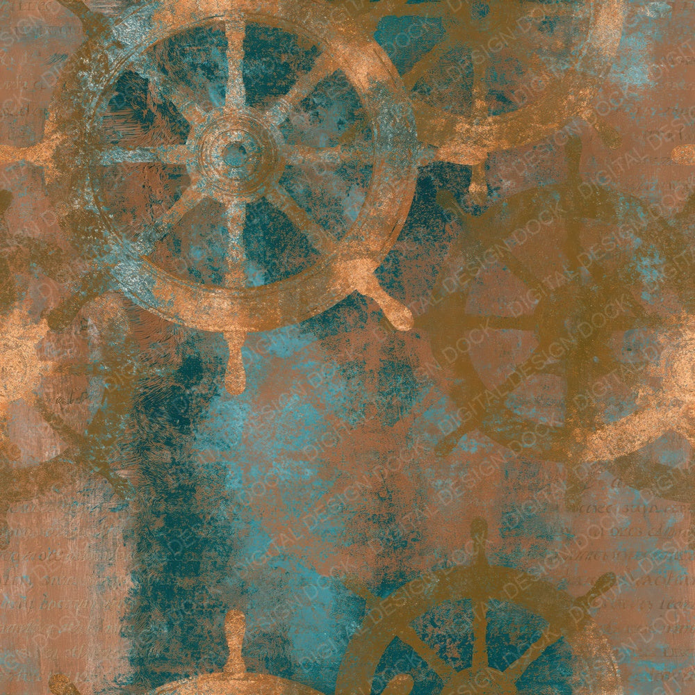 Tintype Ship Wheels Rust Mustard Seamless Digital Paper Pack (DDD016302)