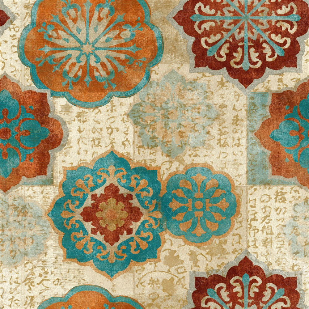X-ray Suzani Rust Turquoise Seamless Digital Paper Pack (DDD016304)
