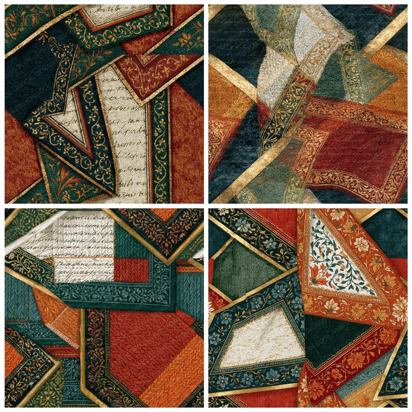Mughal Knitted Scarves Rust Moss Seamless Digital Paper Pack (DDD016314)