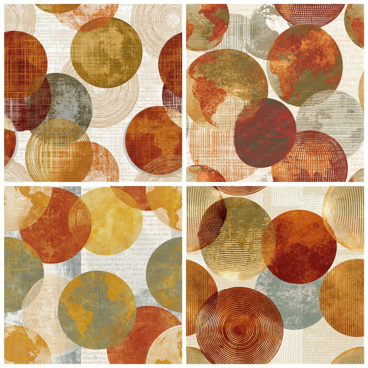 Op Art Globes Brass Bone Seamless Digital Paper Pack (DDD016315)