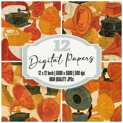 Toulouse Lautrec Gramophone Pumpkin Seamless Digital Paper Pack (DDD016320)
