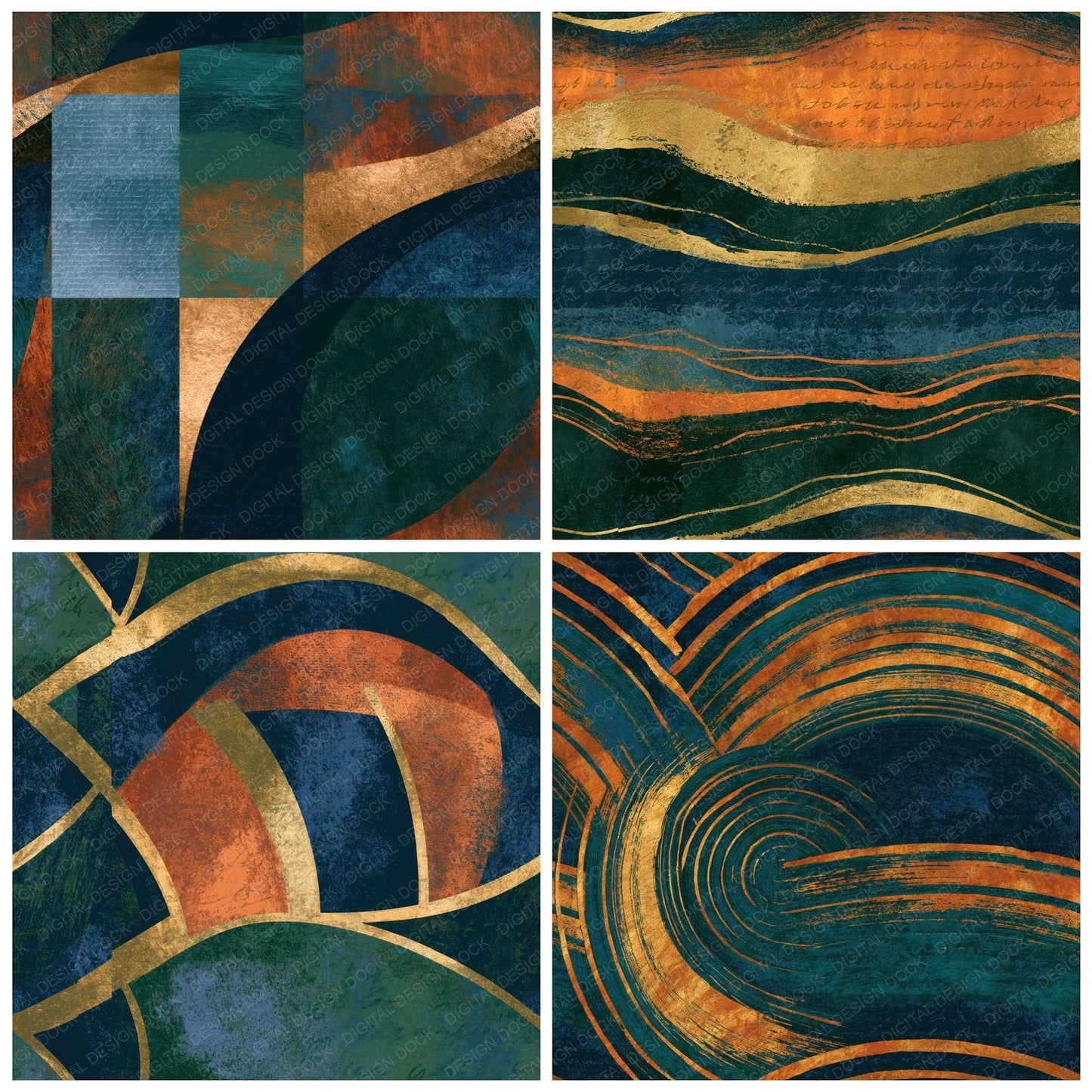 Woodblock Midnight Copper Navy Abstract Seamless Digital Paper Pack (DDD016322)