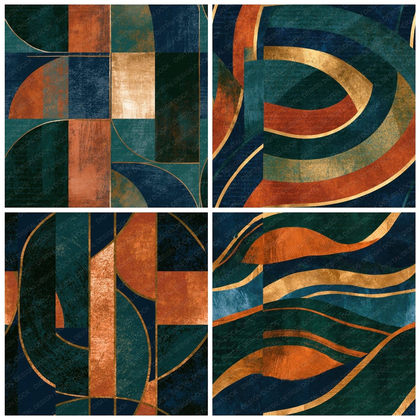 Woodblock Midnight Copper Navy Abstract Seamless Digital Paper Pack (DDD016322)