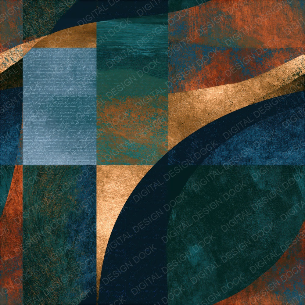 Woodblock Midnight Copper Navy Abstract Seamless Digital Paper Pack (DDD016322)