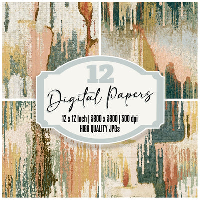 ASCII Dripping Wax Blush Sage Seamless digital paper pack cover showing four of the 12 papers