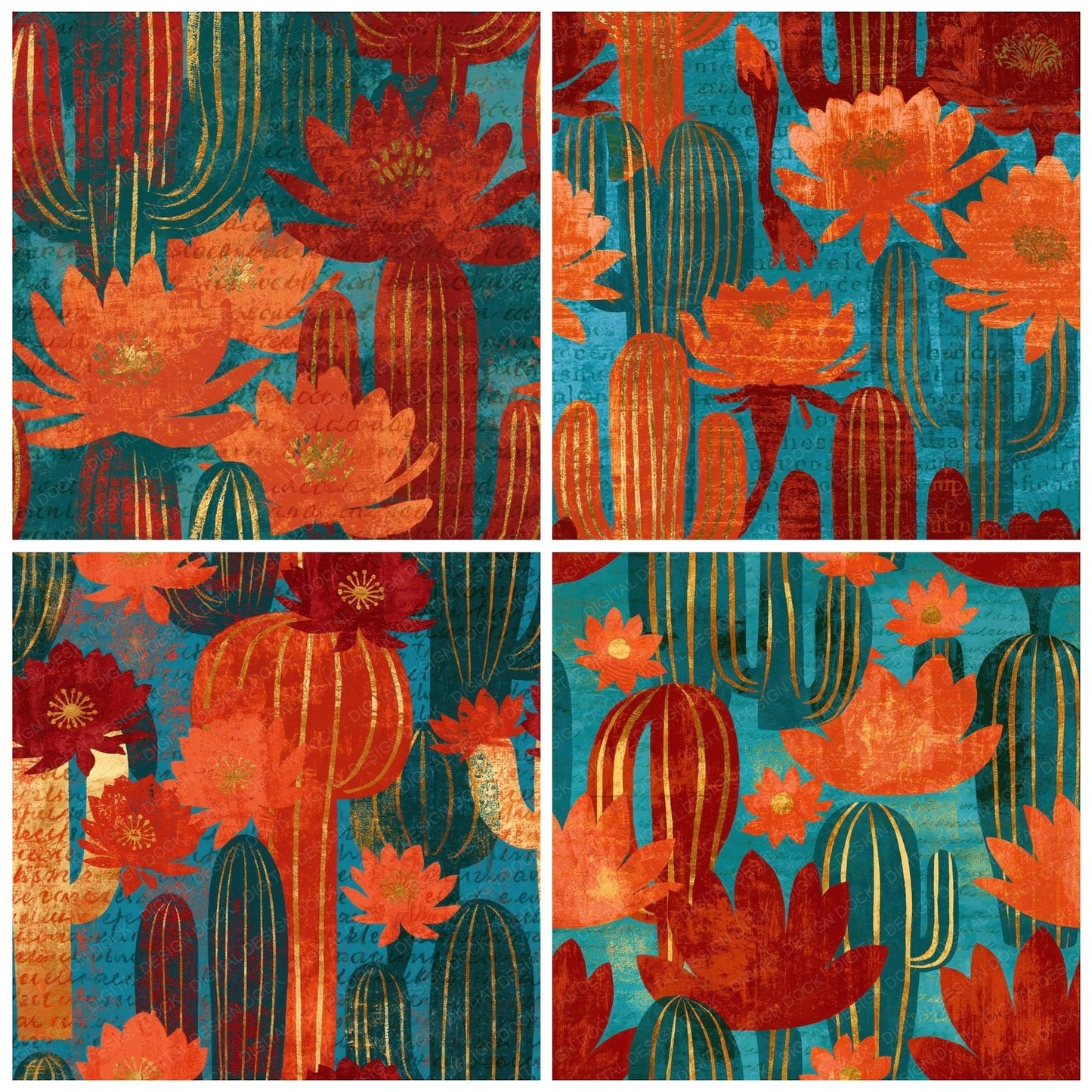Mexico Cactus Peyote Turquoise Seamless Digital Paper Pack (DDD016331)
