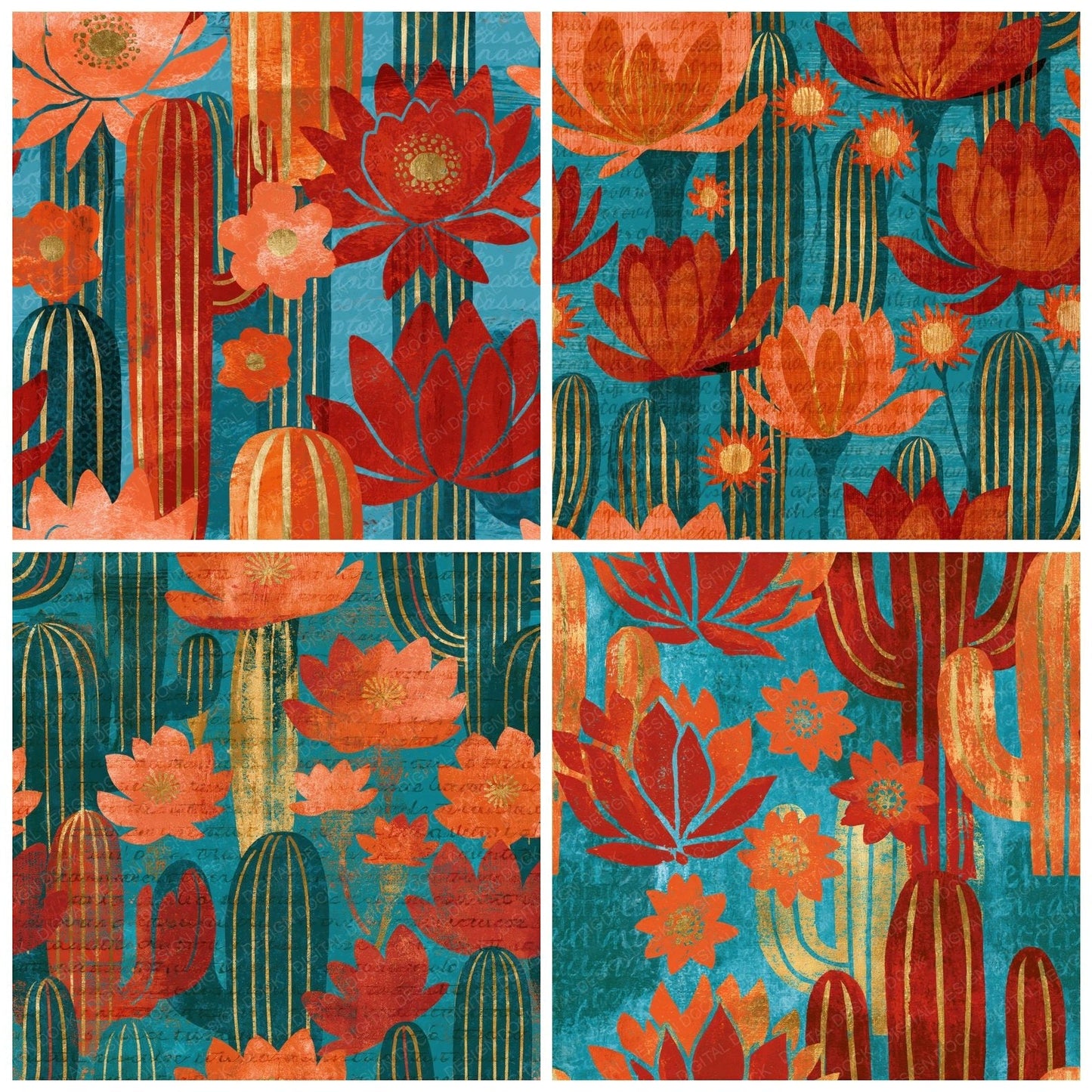 Mexico Cactus Peyote Turquoise Seamless Digital Paper Pack (DDD016331)