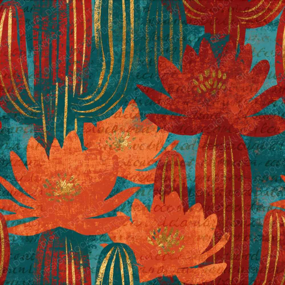 Mexico Cactus Peyote Turquoise Seamless Digital Paper Pack (DDD016331)