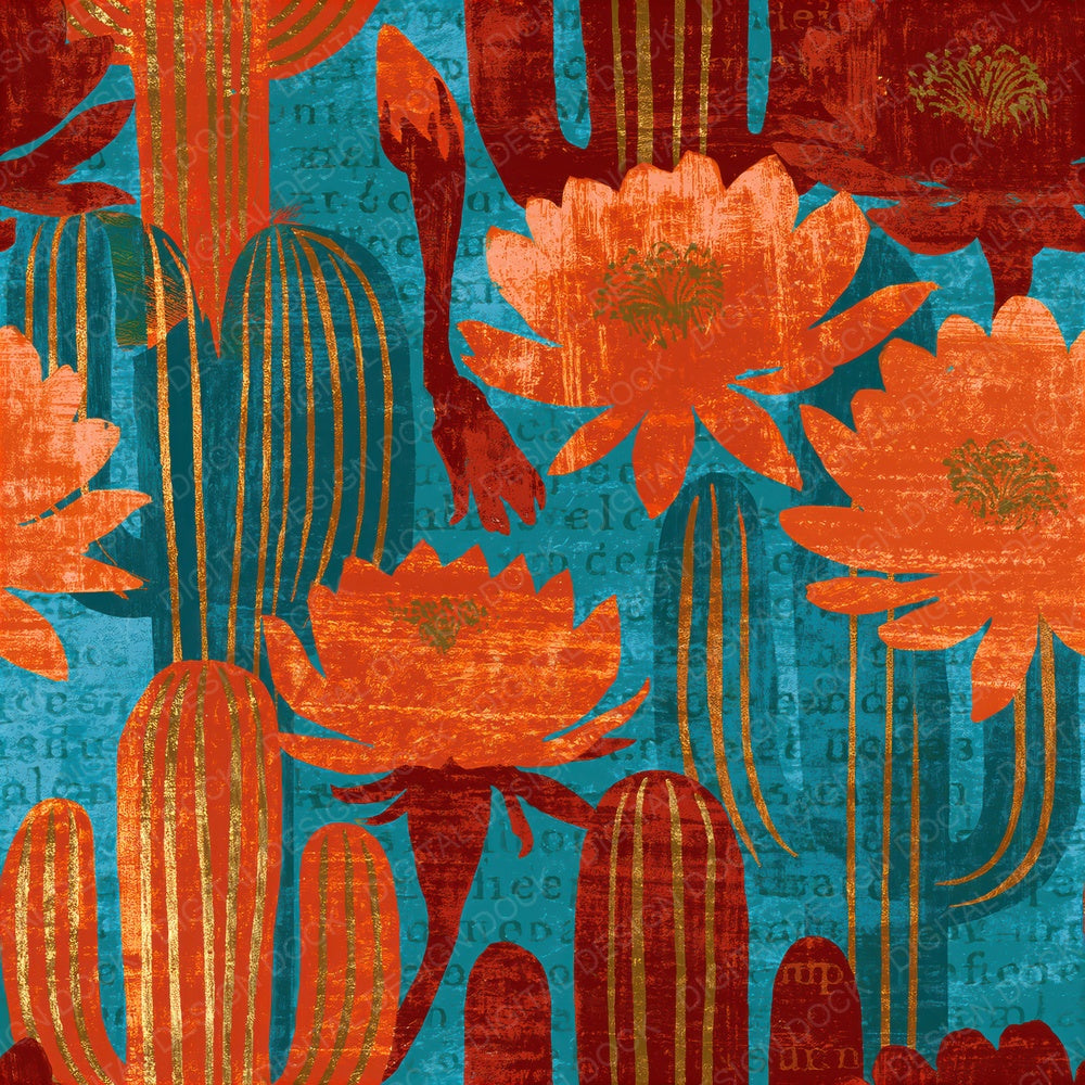 Mexico Cactus Peyote Turquoise Seamless Digital Paper Pack (DDD016331)