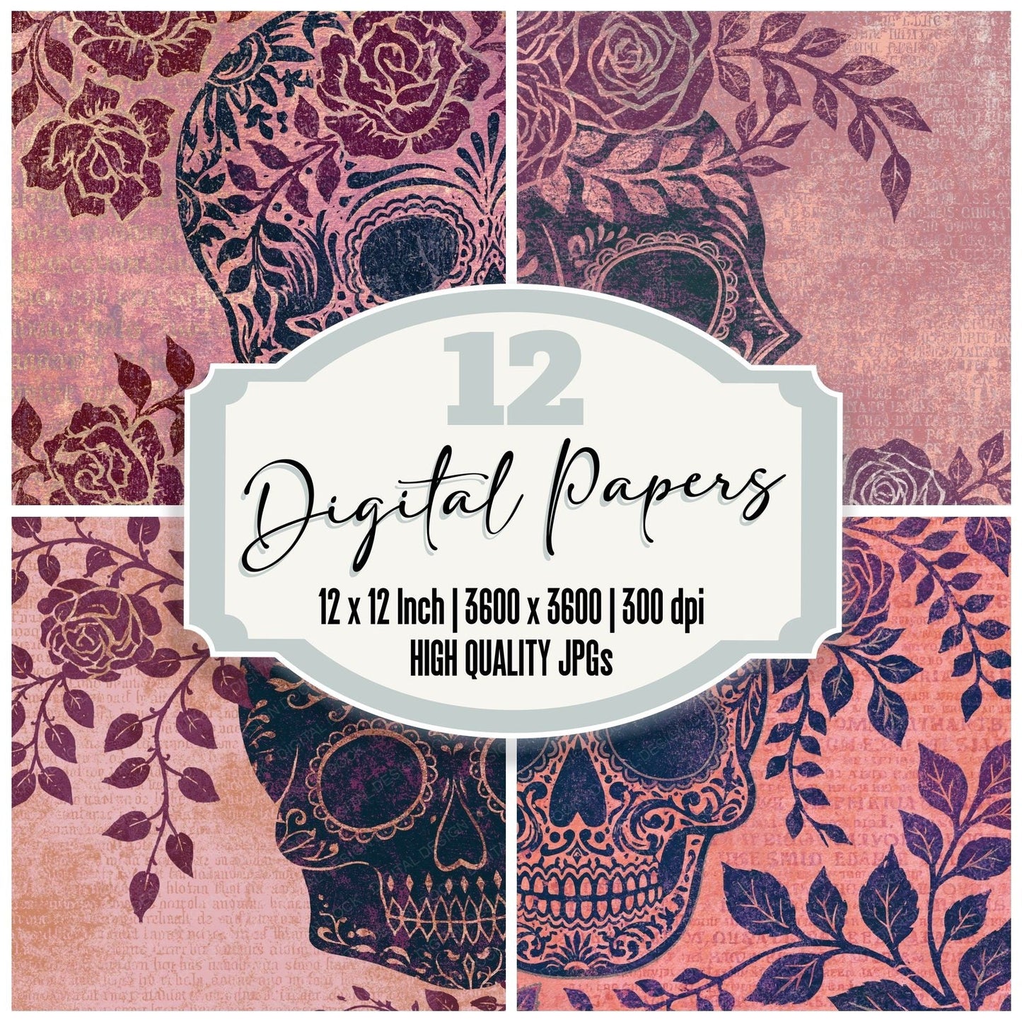 Mexico Calavera Rose Plum Digital Paper Pack (DDD016332)
