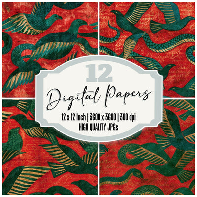 Mexico Eagle Serpent Crimson Seamless Digital Paper Pack (DDD016333)