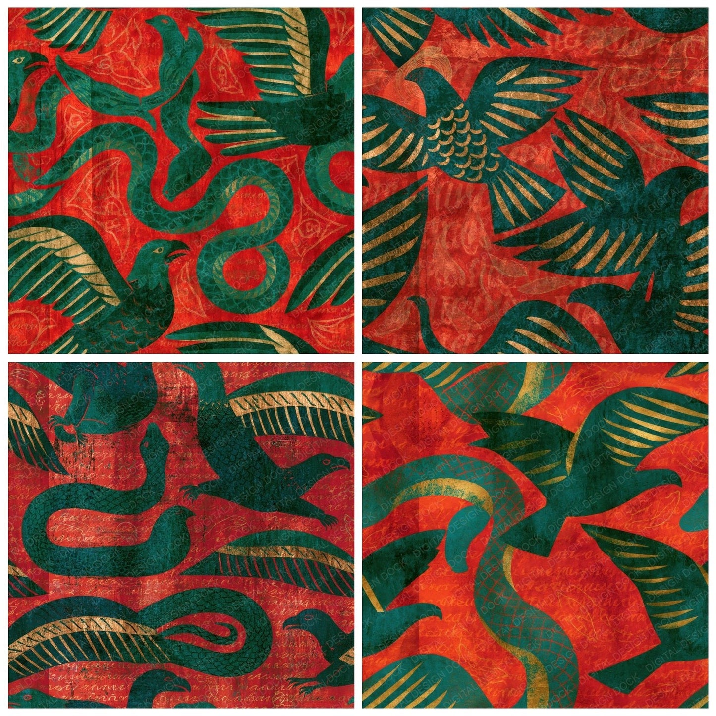 Mexico Eagle Serpent Crimson Seamless Digital Paper Pack (DDD016333)