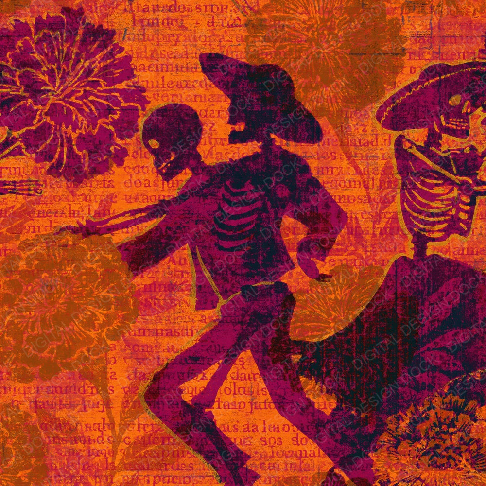 Mexico Skeleton Marigold Papaya Digital Paper Pack (DDD016337)