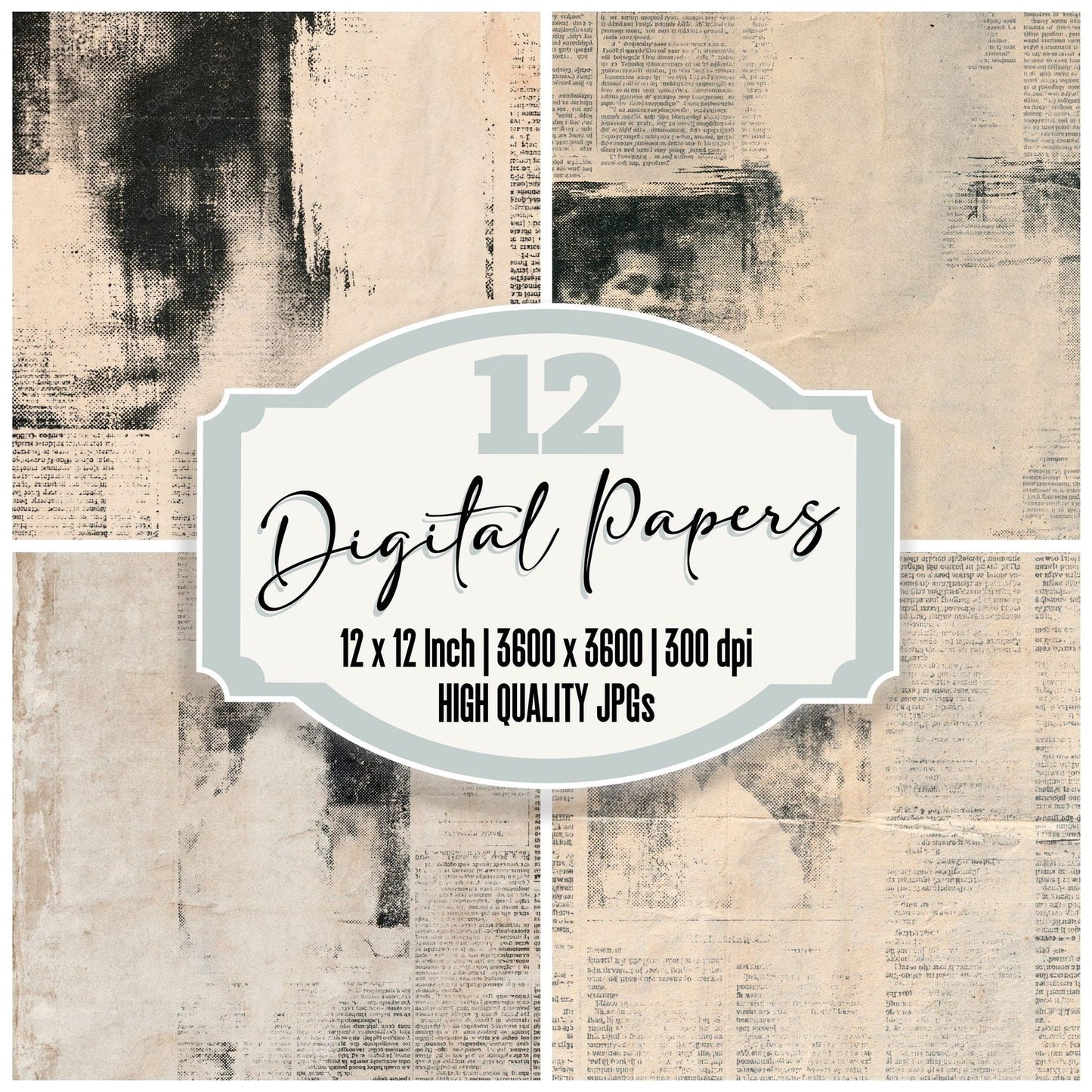Newspaper Halftone Pewter Aged Digital Paper Pack (DDD016340)
