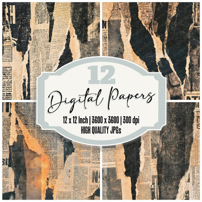 Newspaper Torn Collage Aged Digital Paper Pack (DDD016342)