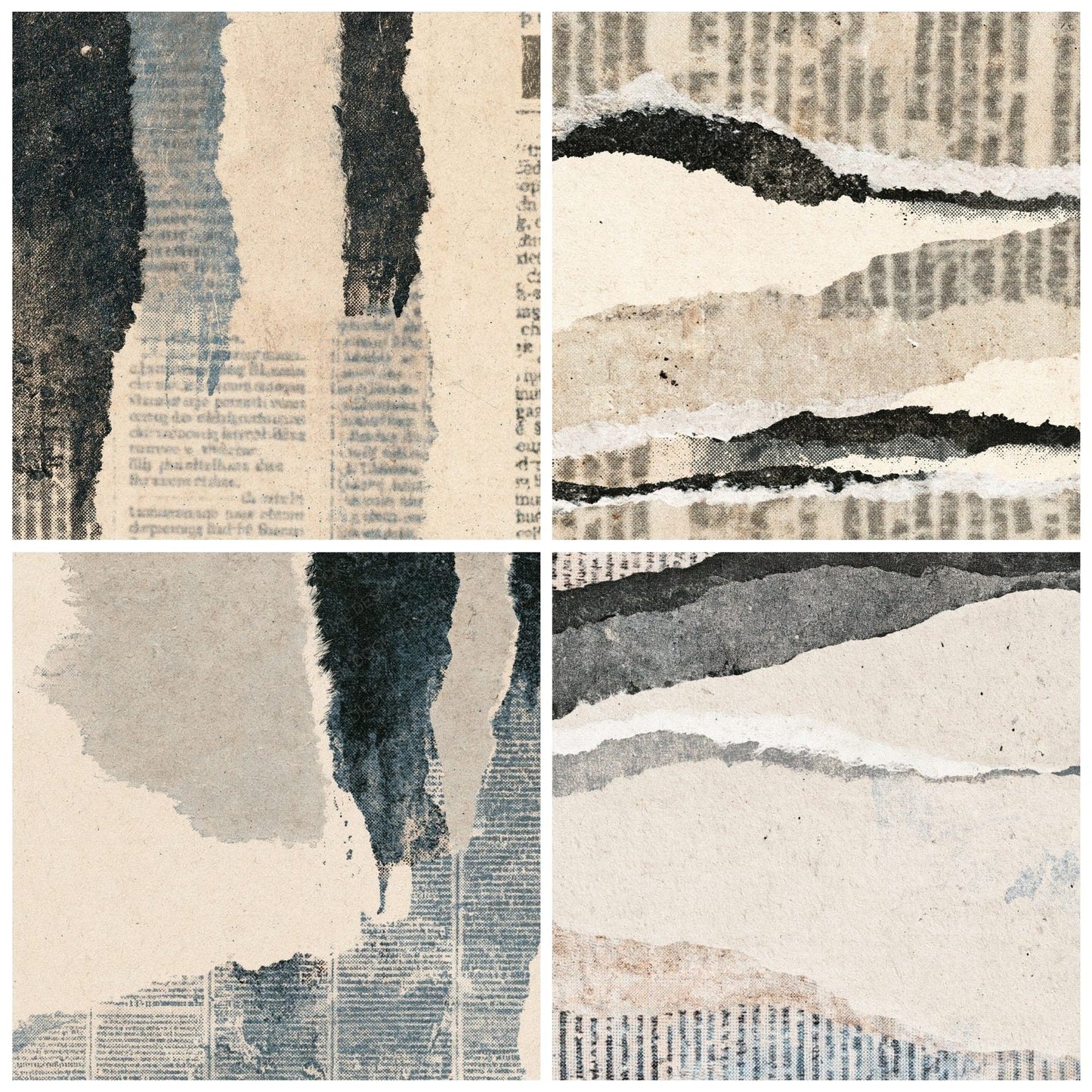 Newspaper Torn Fragment Pewter Digital Paper Pack (DDD016343)