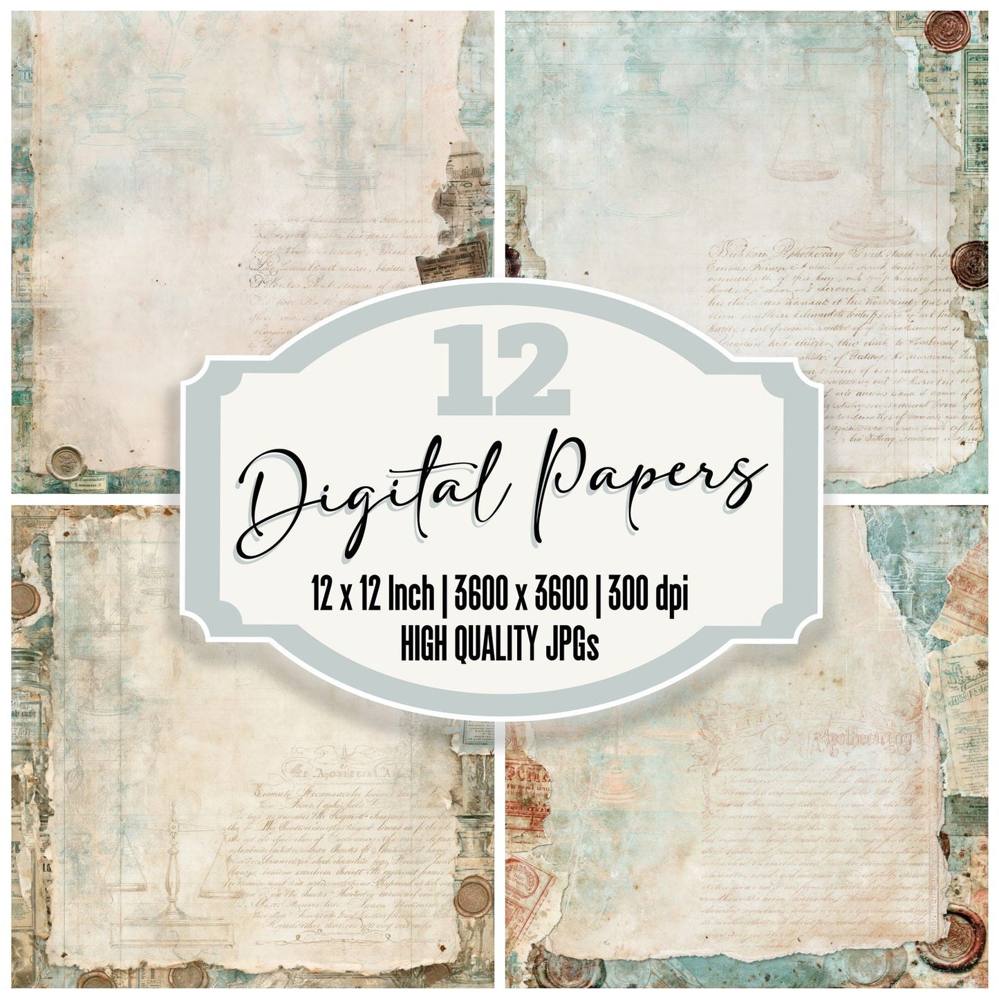 Apothecary Chemist Rust Teal Digital Paper Pack (DDD016348)