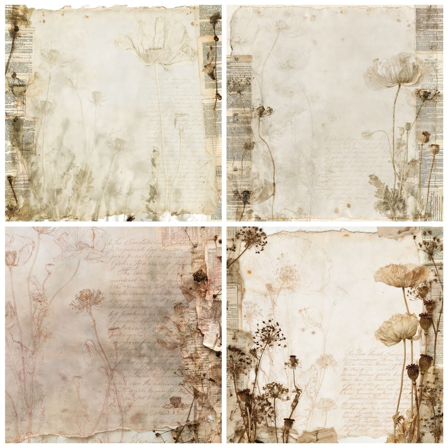 Herbarium Poppy Rust Olive Digital Paper Pack (DDD016358)
