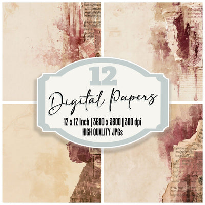 Music Gramophone Burgundy Gold Digital Paper Pack (DDD016374)