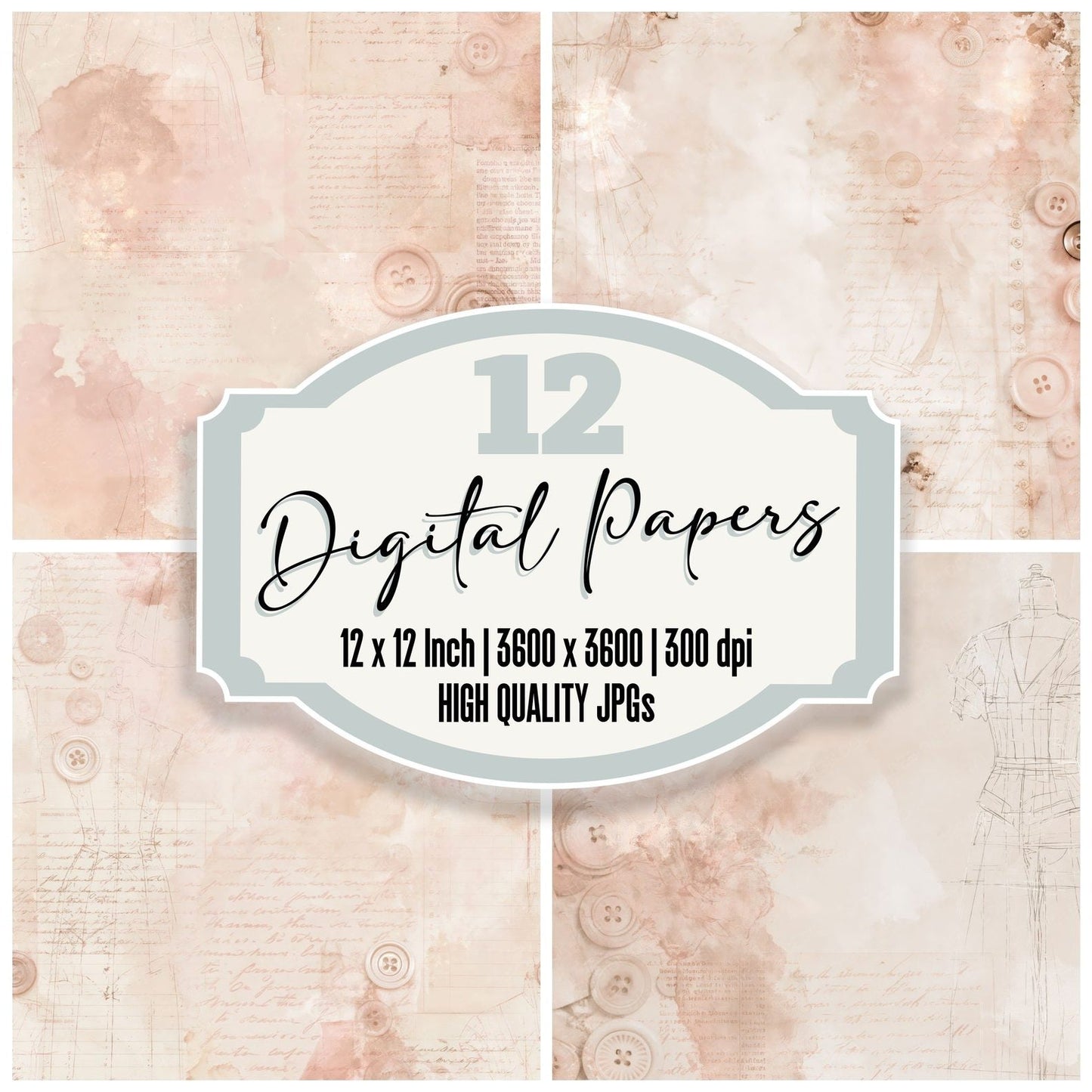 Fashion Pattern Champagne Rose Digital Paper Pack (DDD016396)