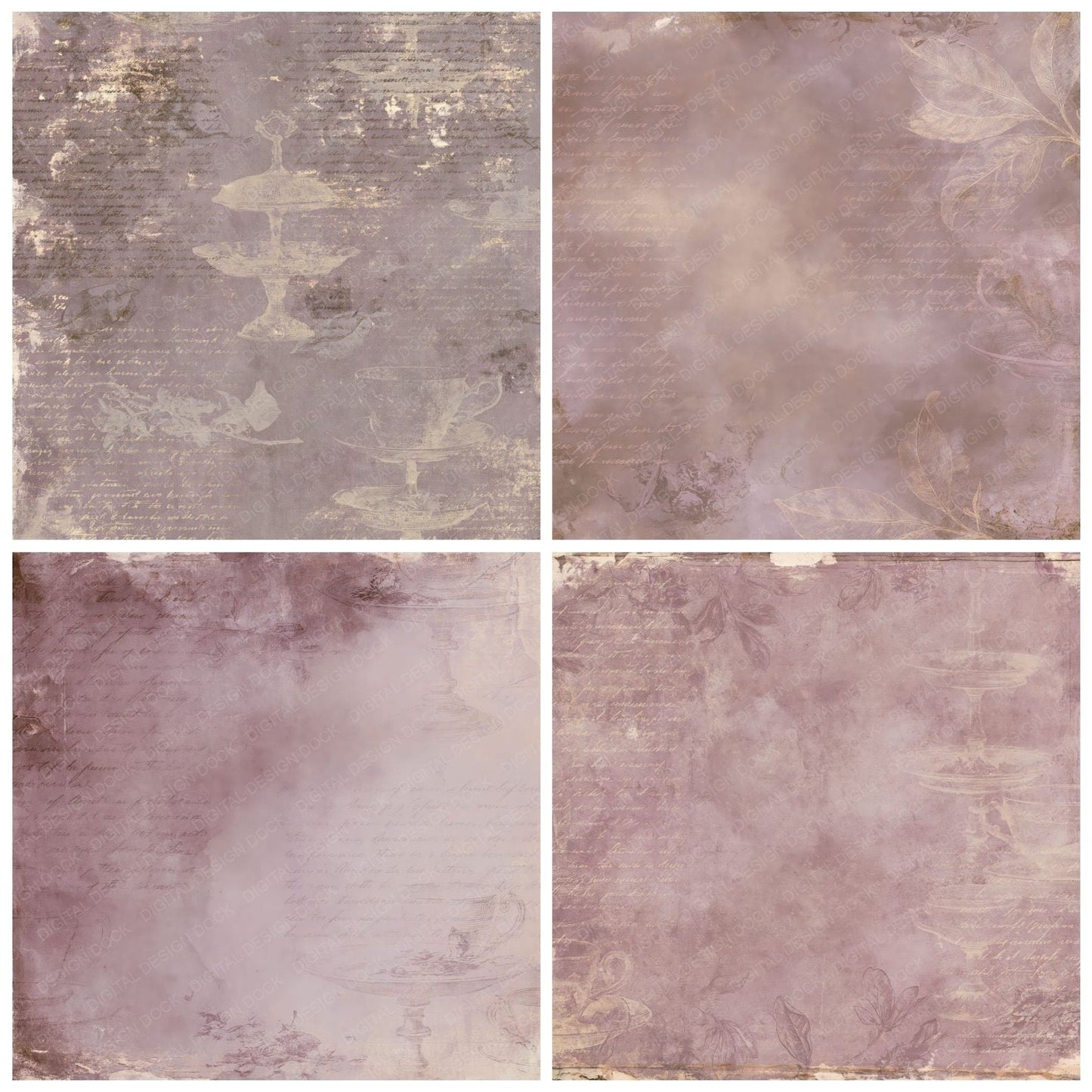Tea House Leaf Aubergine Honey Digital Paper Pack (DDD016403)