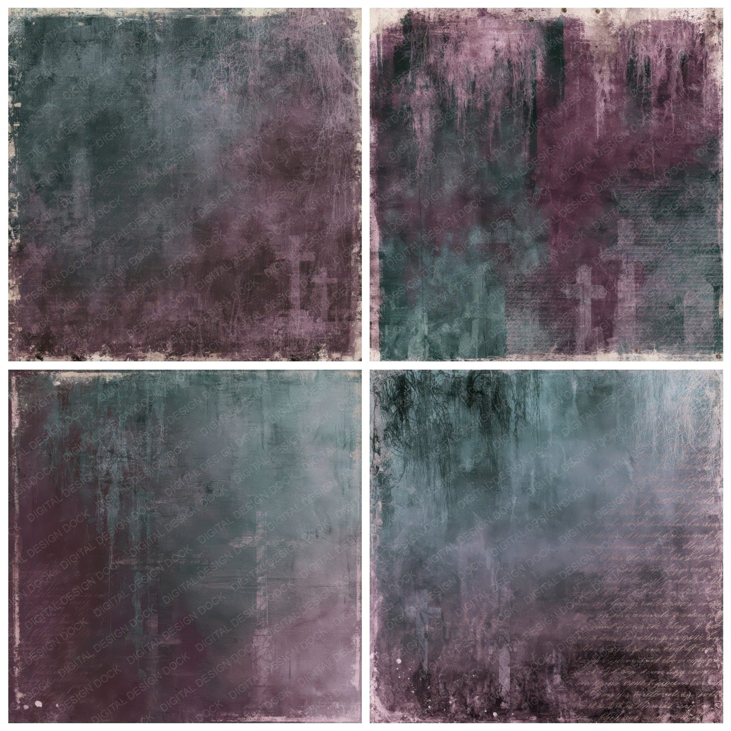 Cemetery Willow Aubergine Teal Digital Paper Pack (DDD016409)
