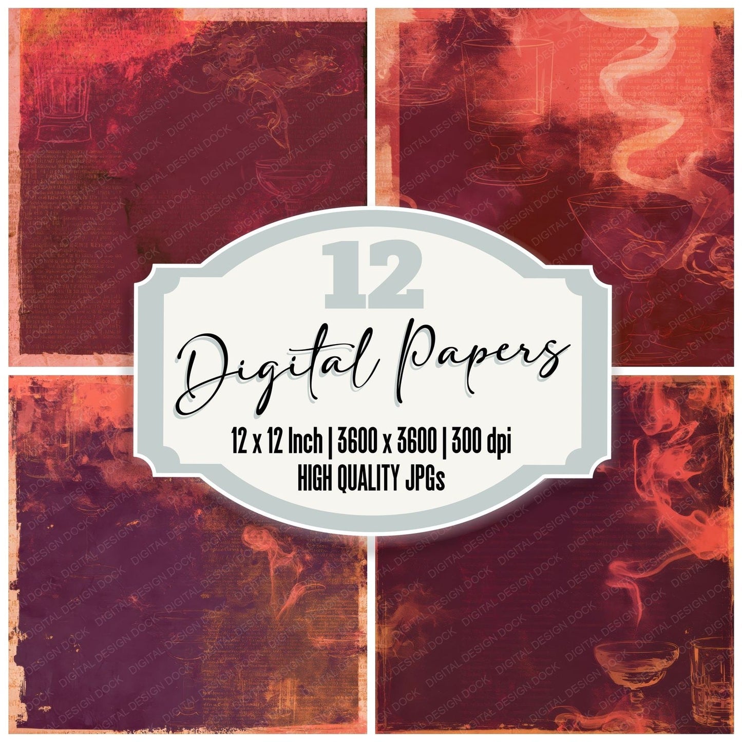 Jazz Whisky Aubergine Coral Digital Paper Pack (DDD016415)
