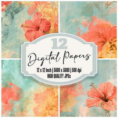 Tropical Banana Turquoise Coral Digital Paper Pack (DDD016422)